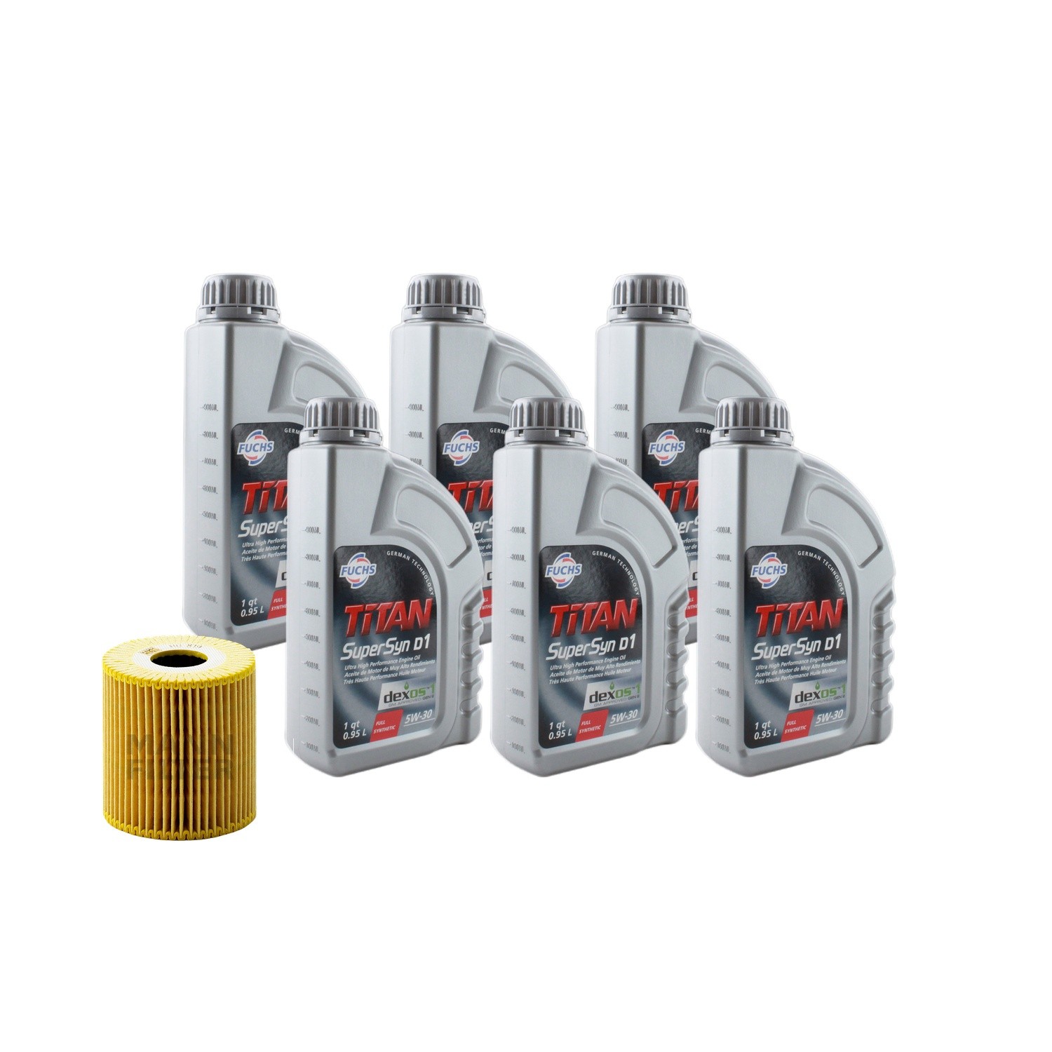 Fuchs TITAN SUPERSYN D1 SAE 5W-30 Engine Oil Change Kit - 6Qt - Mann Filter