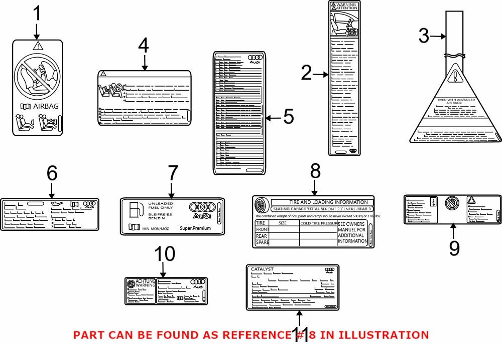 Genuine VW/Audi 8T0010502KA - Tire Information Label
